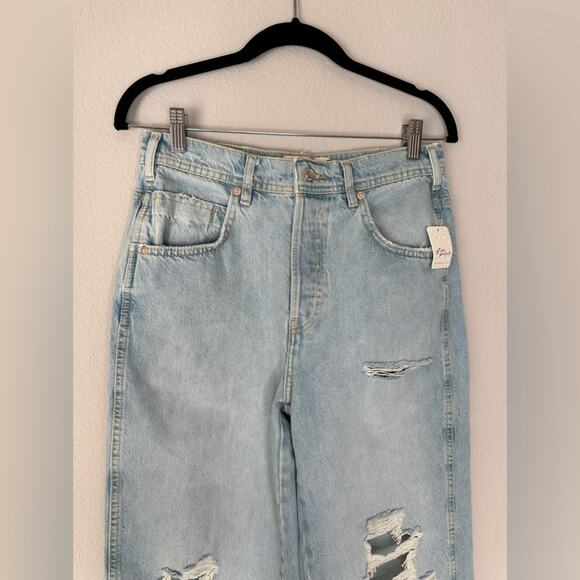FREE PEOPLE Womens Extreme Wide Leg Light Wash Distressed Denim Jeans Size 25 - Picture 3 of 12